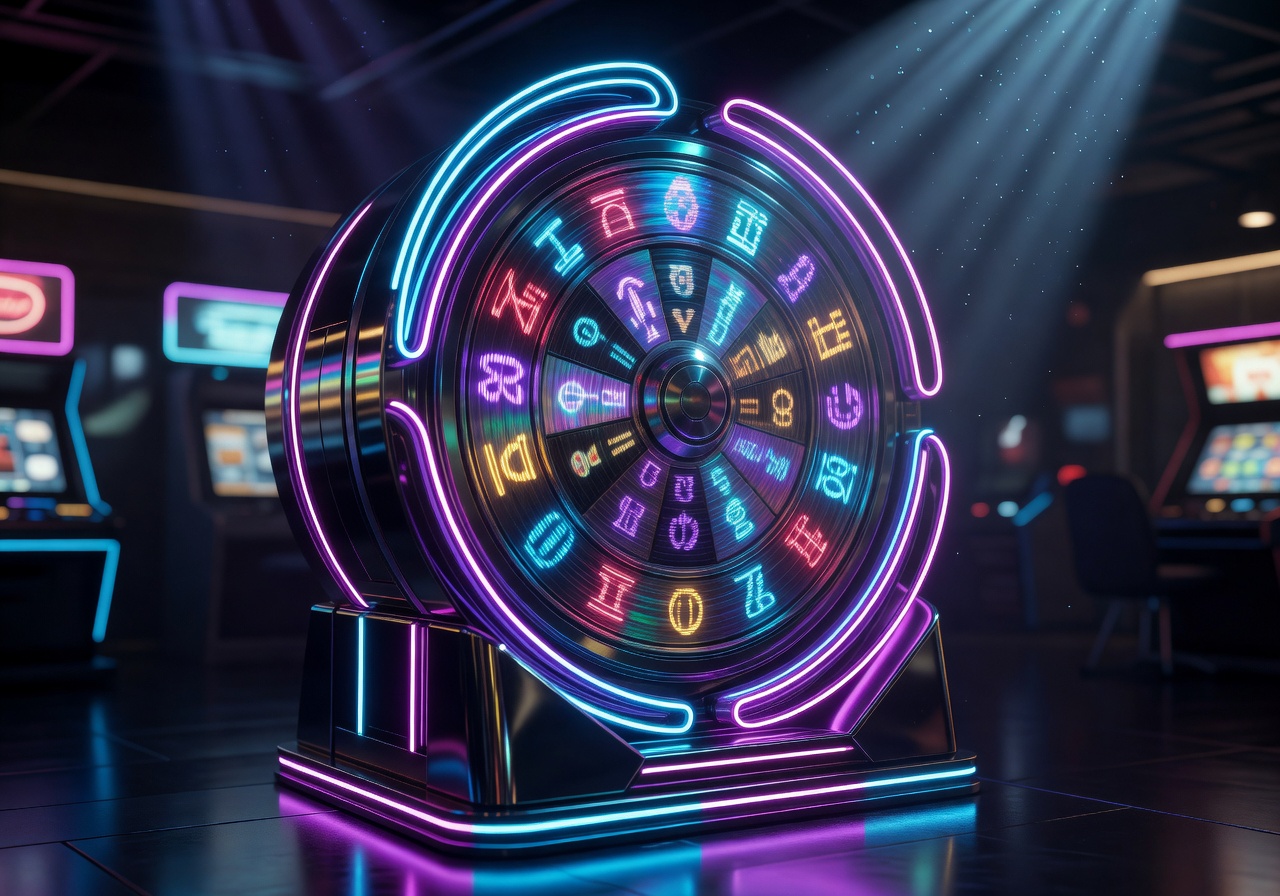 Neon futuristic slot machine lucky wheel